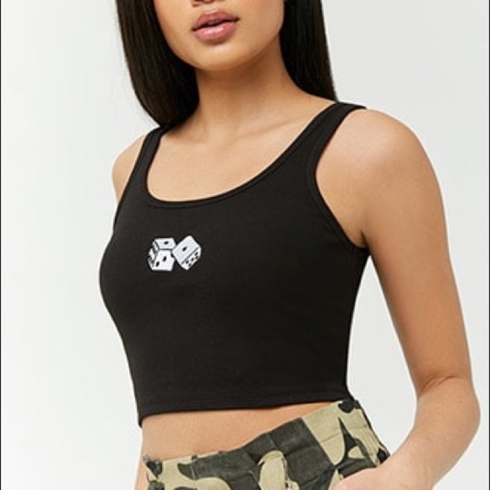 Black crop tank top with dice design